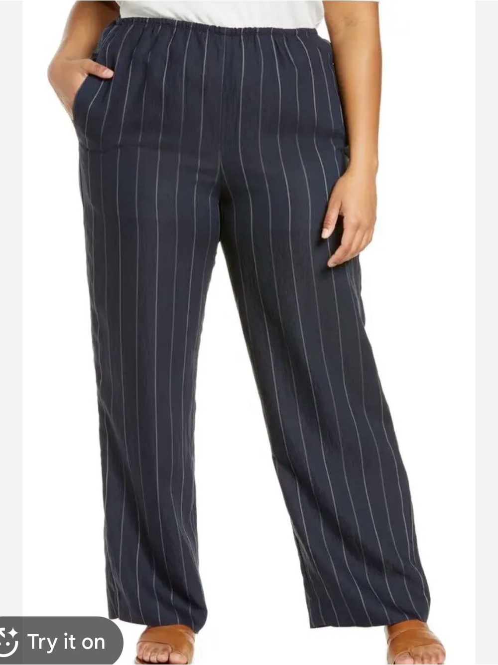 Vince Navy Pinstripe Wide-Leg Pants